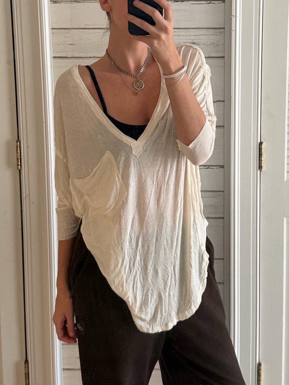 NWT free people Lightweight Cream V-Neck Pocket Women’s Top
